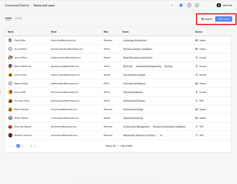 Teams and Users - Newforma Konekt Help
